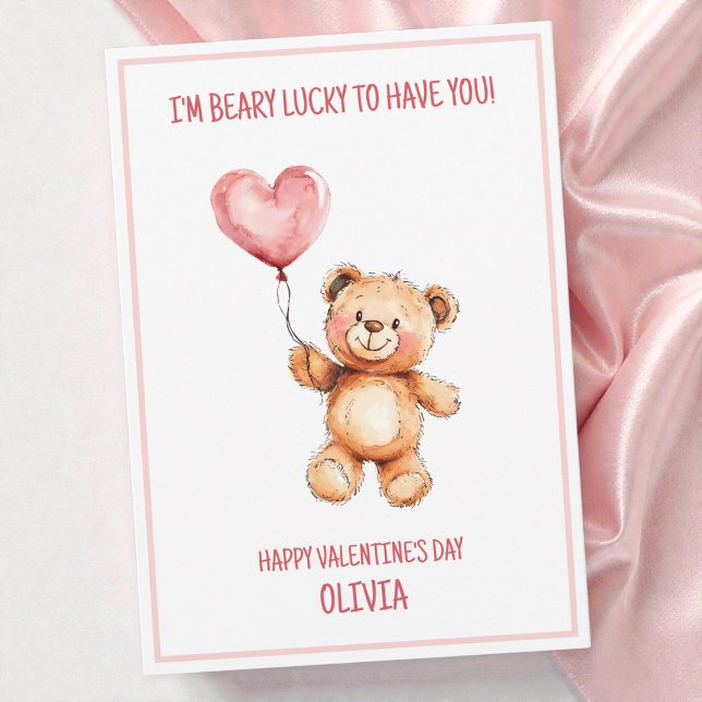 Teddy Bear Cute Kids Pink Happy Valentine's Day Holiday Card (Teddy Bear Cute Kids Pink Happy Valentine's Day Holiday Card)