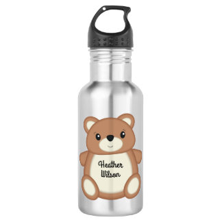 Teddy Bear Cute Kids Water Bottle with Name