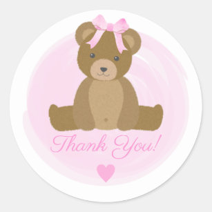 Teddy Bear Cute Pink Bow Baby Shower Thank You Cla Classic Round Sticker