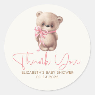 Teddy Bear Cute Pink Brown Baby Shower Thank You Classic Round Sticker