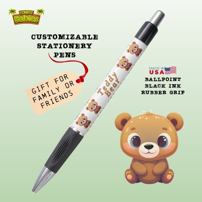 Teddy Bear, Cute Wildlife Woodland Animal White (Cute Customizable Teddy Bear Animal Cartoon Graphic Character Stationery Pen Gifts 🐻🎁)