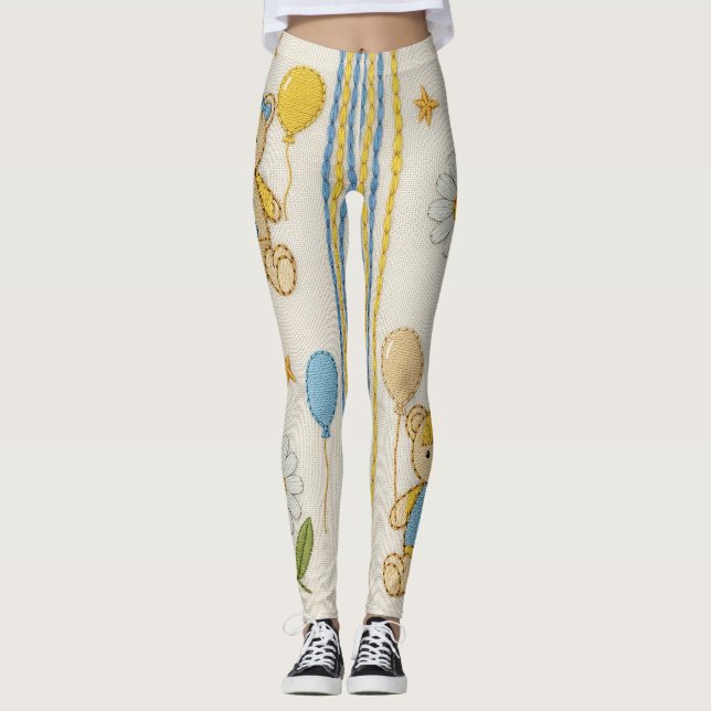 Teddy Bear Daisy Garden Pattern (10) Leggings (Front)