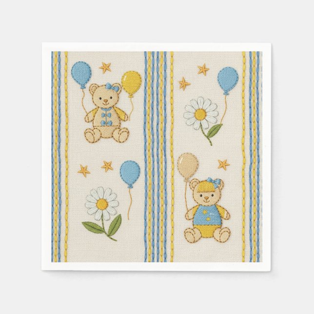 Teddy Bear Daisy Garden Pattern (10) Napkin (Front)
