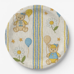 Teddy Bear Daisy Garden Pattern (10) Paper Plate