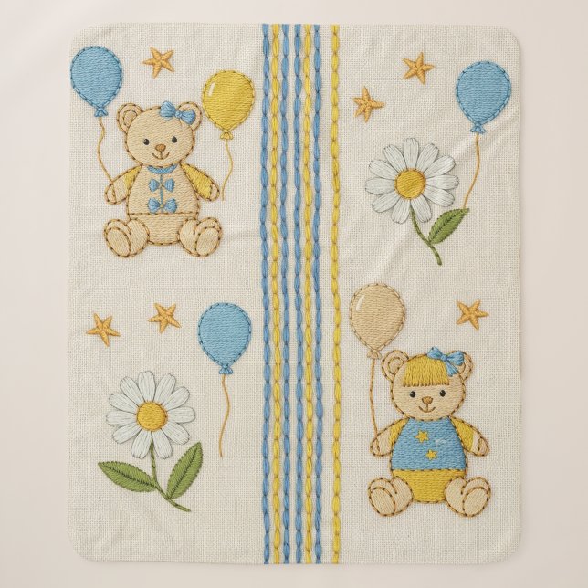 Teddy Bear Daisy Garden Pattern (10) Sherpa Blanket (Front)