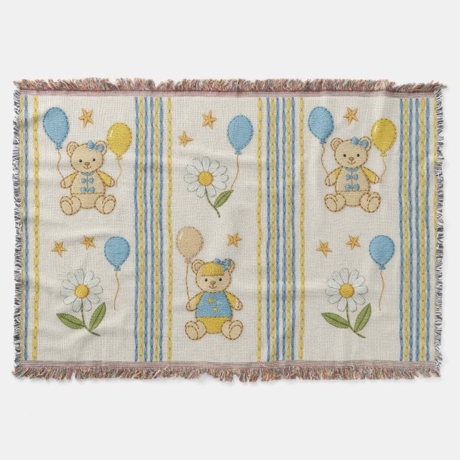 Teddy Bear Daisy Garden Pattern (10) Throw Blanket (Front)