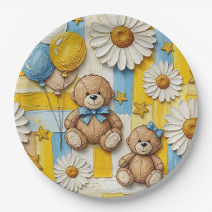 Teddy Bear Daisy Garden Pattern (11) Paper Plate