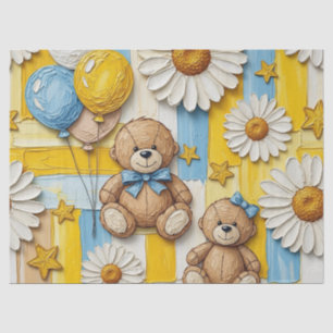 Teddy Bear Daisy Garden Pattern (11) Tissue Paper