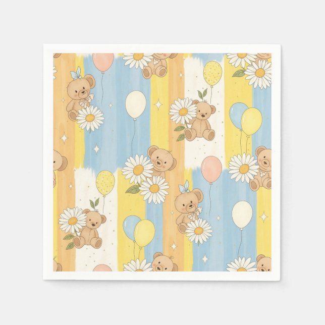 Teddy Bear Daisy Garden Pattern (12) Napkin (Front)