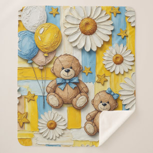 Teddy Bear Daisy Garden Pattern (12) Sherpa Blanket