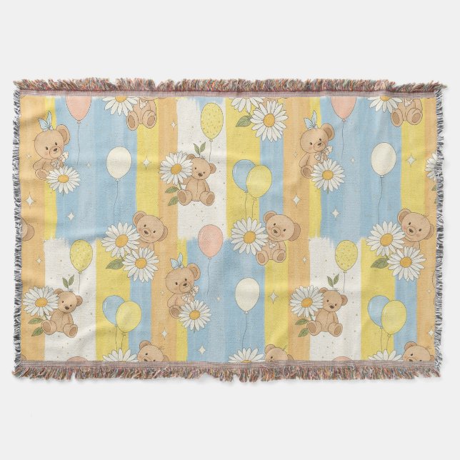 Teddy Bear Daisy Garden Pattern (12) Throw Blanket (Front)