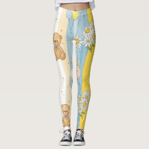 Teddy Bear Daisy Garden Pattern (13) Leggings