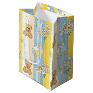 Teddy Bear Daisy Garden Pattern (13) Medium Gift Bag