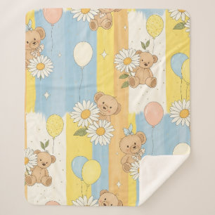 Teddy Bear Daisy Garden Pattern (13) Sherpa Blanket