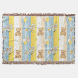 Teddy Bear Daisy Garden Pattern (13) Throw Blanket