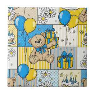 Teddy Bear Daisy Garden Pattern (13) Tile
