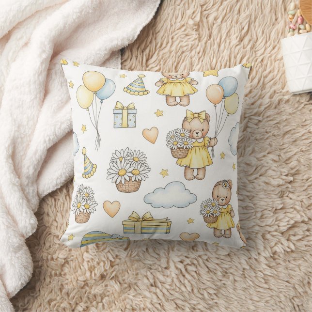 Teddy Bear Daisy Garden Pattern (14) Cushion (Blanket)