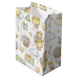 Teddy Bear Daisy Garden Pattern (14) Medium Gift Bag