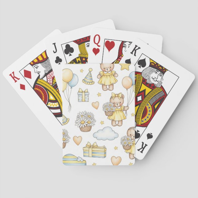 Teddy Bear Daisy Garden Pattern (14) Playing Cards (Back)