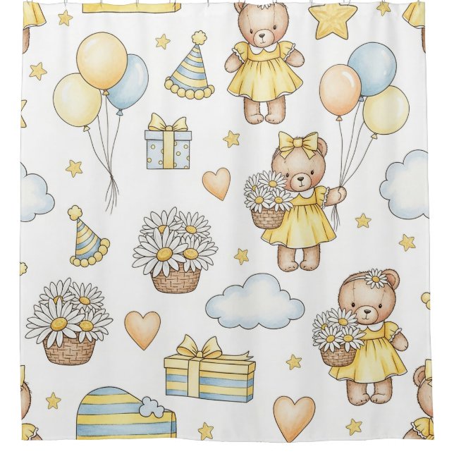 Teddy Bear Daisy Garden Pattern (14) Shower Curtain (Front)