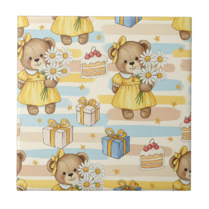 Teddy Bear Daisy Garden Pattern (14) Tile