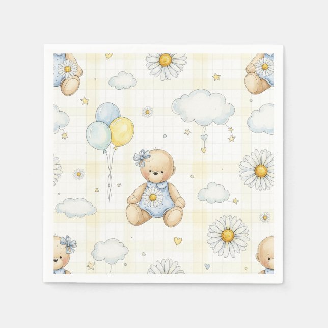 Teddy Bear Daisy Garden Pattern (15) Napkin (Front)