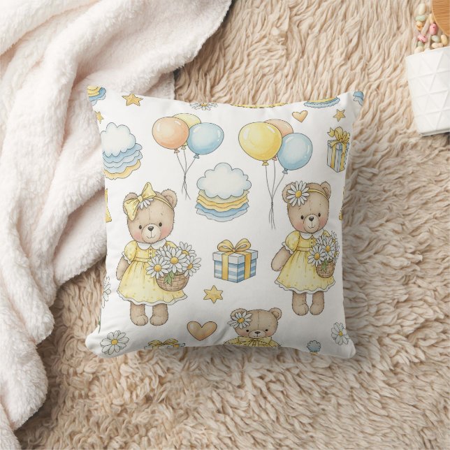 Teddy Bear Daisy Garden Pattern (16) Cushion (Blanket)