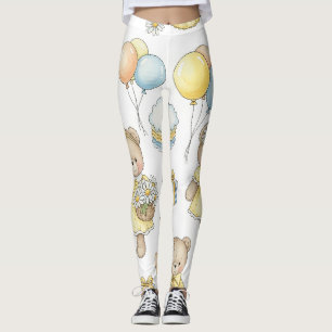 Teddy Bear Daisy Garden Pattern (16) Leggings