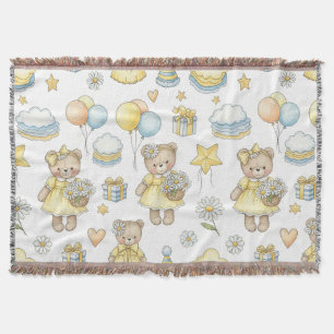 Teddy Bear Daisy Garden Pattern (16) Throw Blanket