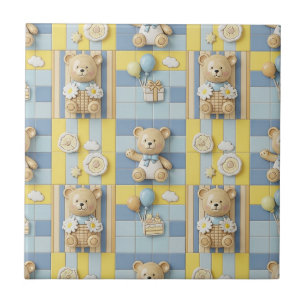 Teddy Bear Daisy Garden Pattern (16) Tile