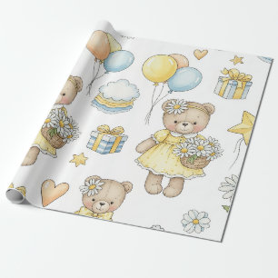 Teddy Bear Daisy Garden Pattern (16) Wrapping Paper
