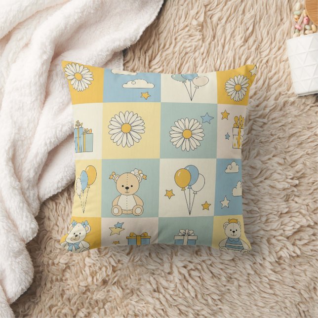 Teddy Bear Daisy Garden Pattern (17) Cushion (Blanket)