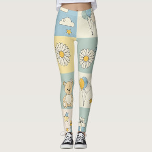 Teddy Bear Daisy Garden Pattern (17) Leggings