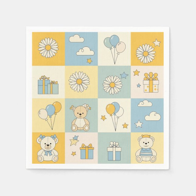 Teddy Bear Daisy Garden Pattern (17) Napkin (Front)