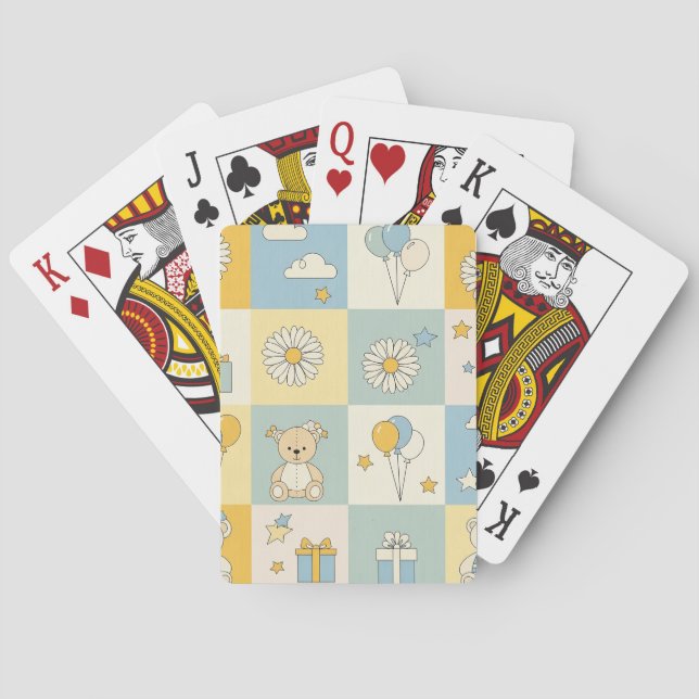 Teddy Bear Daisy Garden Pattern (17) Playing Cards (Back)