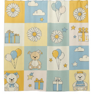 Teddy Bear Daisy Garden Pattern (17) Shower Curtain