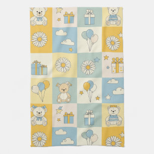 Teddy Bear Daisy Garden Pattern (17) Tea Towel