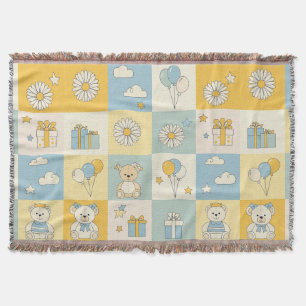Teddy Bear Daisy Garden Pattern (17) Throw Blanket