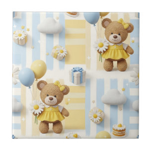 Teddy Bear Daisy Garden Pattern (17) Tile