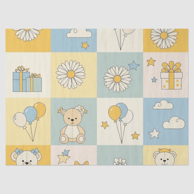 Teddy Bear Daisy Garden Pattern (17) Tissue Paper (Front)