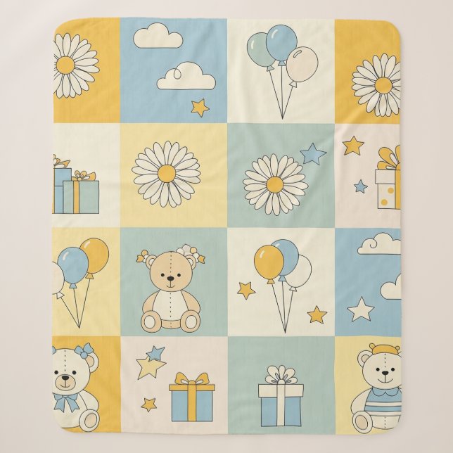 Teddy Bear Daisy Garden Pattern (18) Sherpa Blanket (Front)