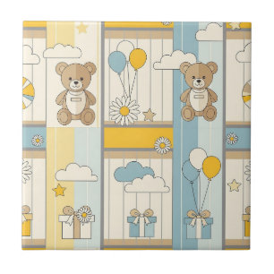 Teddy Bear Daisy Garden Pattern (18) Tile
