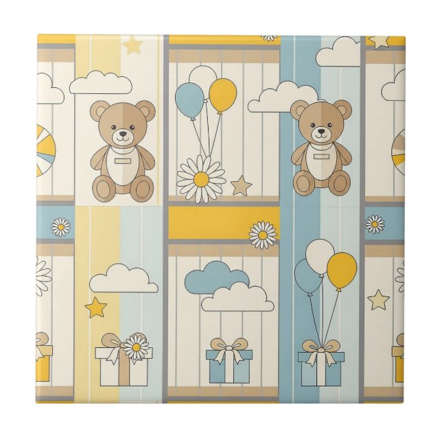 Teddy Bear Daisy Garden Pattern (18) Tile (Front)