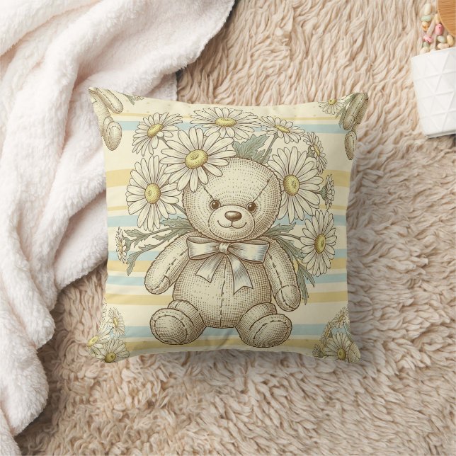 Teddy Bear Daisy Garden Pattern (1) Cushion (Blanket)
