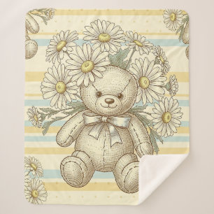 Teddy Bear Daisy Garden Pattern (1) Sherpa Blanket