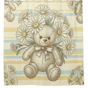 Teddy Bear Daisy Garden Pattern (1) Shower Curtain