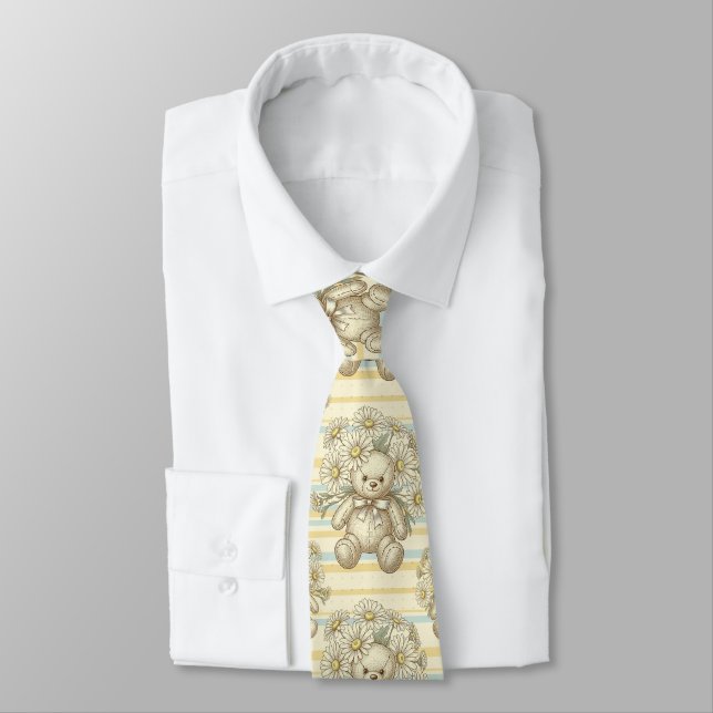 Teddy Bear Daisy Garden Pattern (1) Tie (Tied)