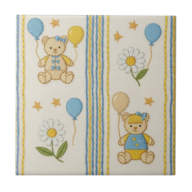 Teddy Bear Daisy Garden Pattern (1) Tile (Front)