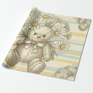 Teddy Bear Daisy Garden Pattern (1) Wrapping Paper