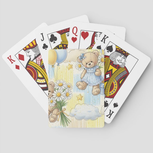 Teddy Bear Daisy Garden Pattern (2) Playing Cards (Back)